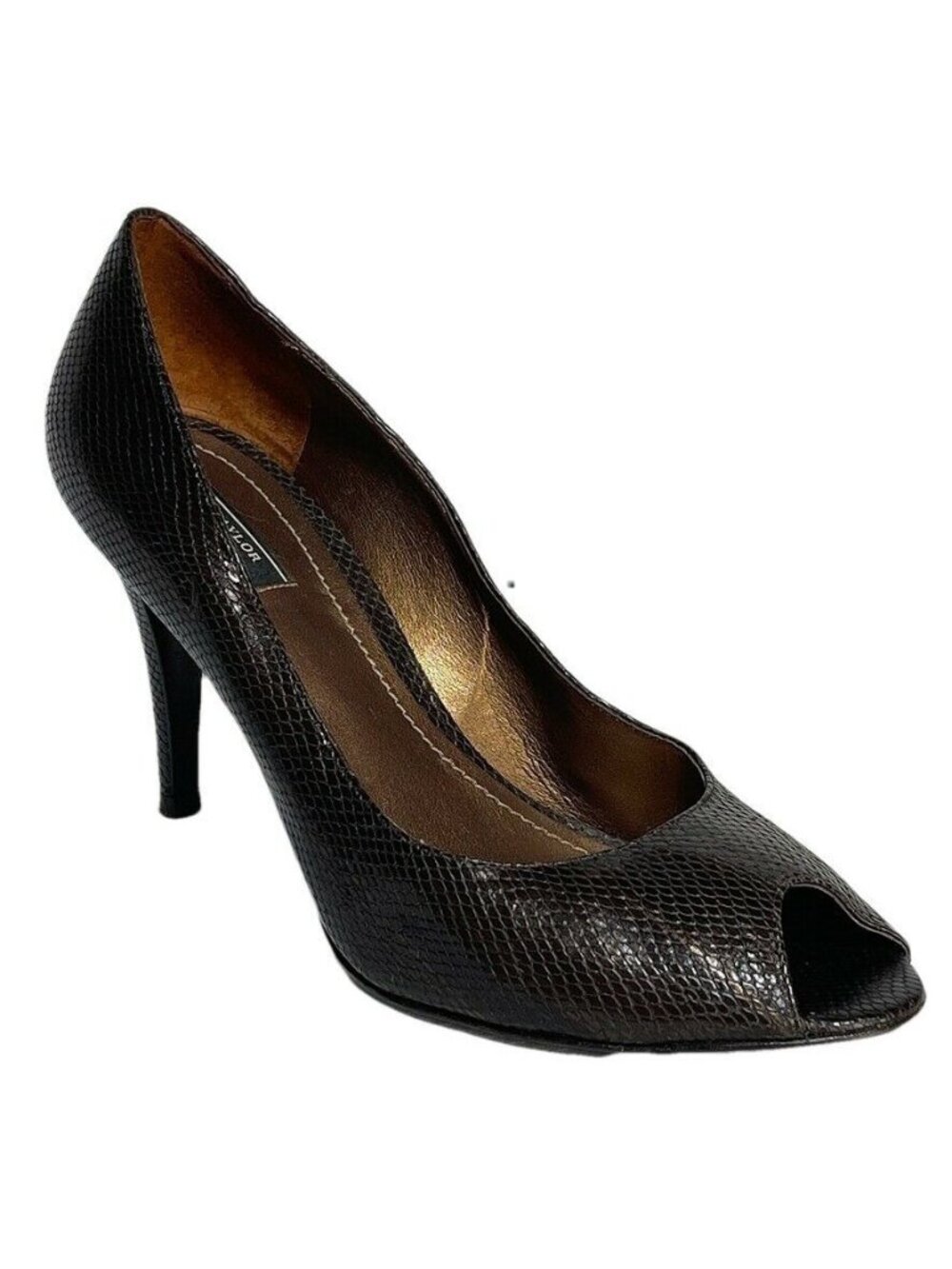 Ann Taylor Womens  Size 8.5M Brown Textured Leather Peep Toe High Heel Pumps